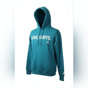 Teal Hoodie with 'Love, Hurts' Print